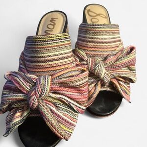 Sam Edelman Women's Yumi Bow Bright Multi Striped Mule Sandals Size 7.5